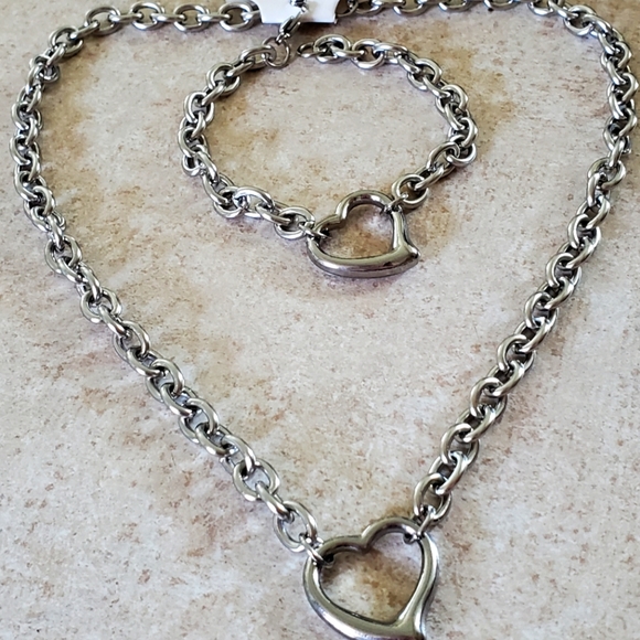 Jewelry Stainless Steel Heart Necklace And Bracelet Set Poshmark
